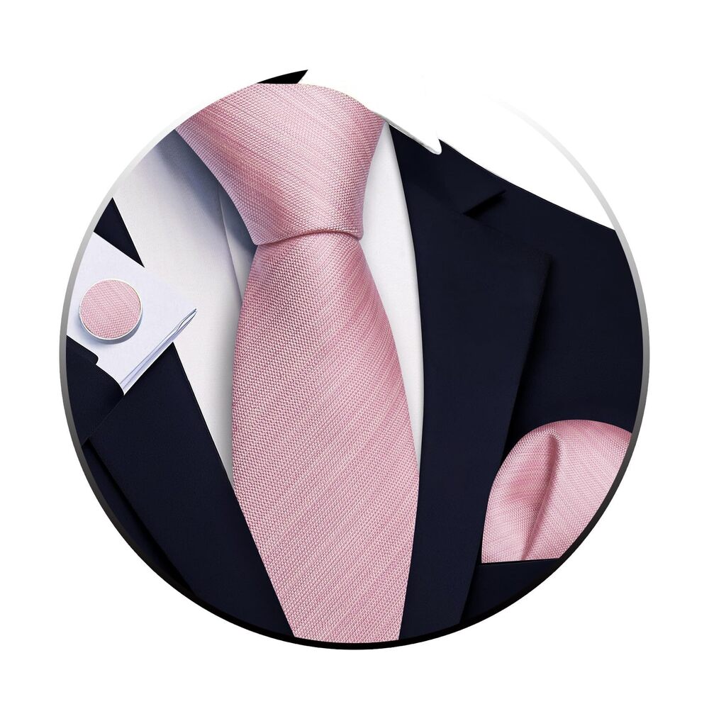 7977 Blush Pink Tie Set Silk Solid Necktie Stain Tie Handkerchief Pocket